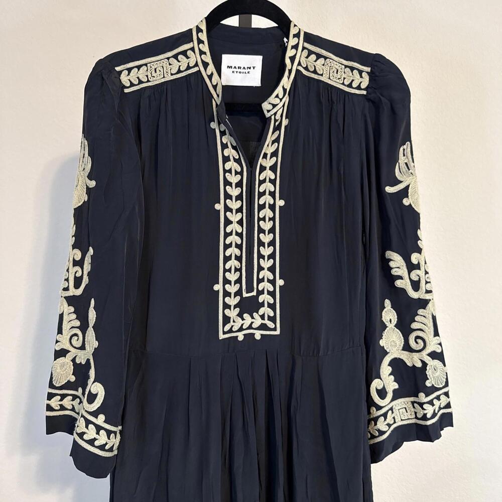 $950 Isabel Marant Etoile Embroidered Crepe 'Feliana' Midi Dress Sz: 34 US 2 - Picture 3 of 15